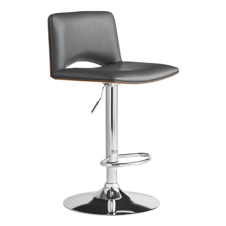 Armen Living Thierry Adjustable Swivel Gray Faux Leather with Walnut Back and Chrome Bar Stool LCTHBAWAGR
